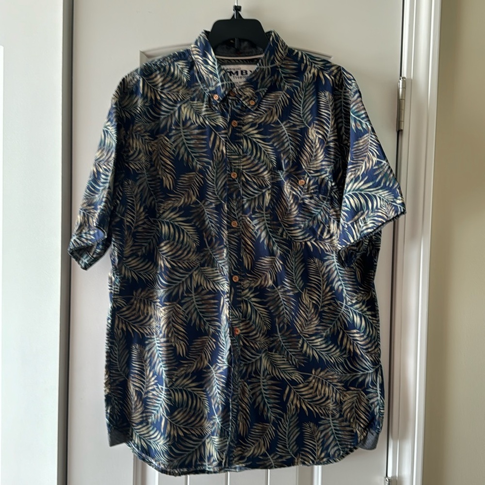 Original MBX Tropical Blue Hawaiian Palm Print Shirt